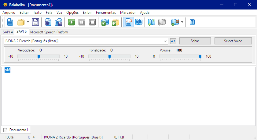 Interface do Balabolka