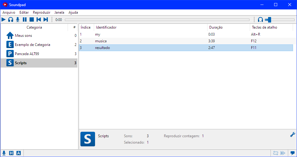 Atalho no Soundpad para resultado.wav