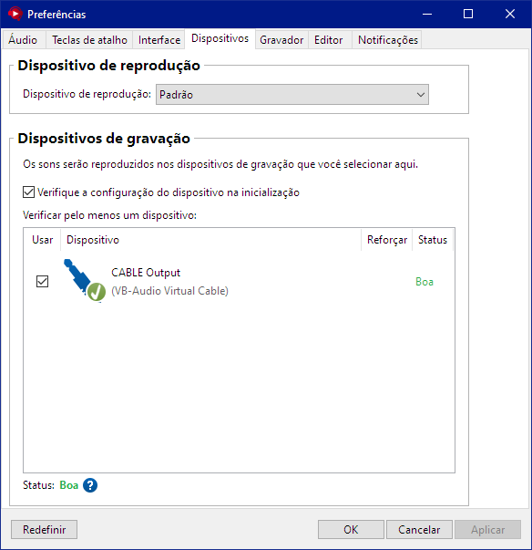Configuração de Dispositivos do Soundpad
