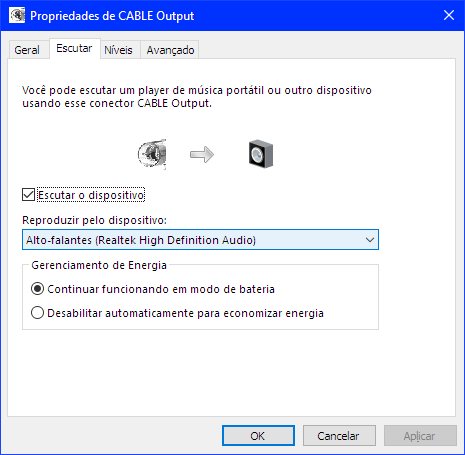 Configuração de Escuta do CABLE Output